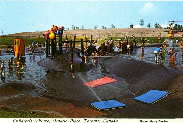 Vintage postcard circa 1970s Children's Village water features fountains  Ontario Place Toronto Ontario photo by Marty Sheffer